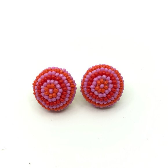 J Crew Beaded earrings PINK RED ORANGE round earrings on post - Picture 1 of 4